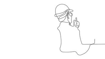 A flowing line drawing of architects at the construction site reviewing project designs with their team. video