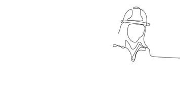 Smooth continuous line illustration of an architect and construction team collaborating over design blueprints. video