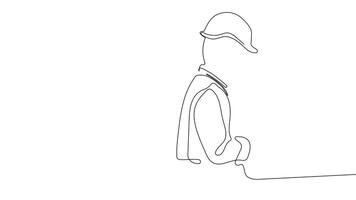 A flowing line drawing of architects at the construction site reviewing project designs with their team. video