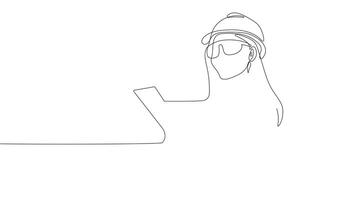 Smooth continuous line illustration of an architect and construction team collaborating over design blueprints. video
