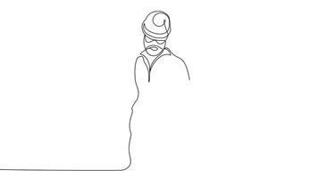 Smooth continuous line illustration of an architect and construction team collaborating over design blueprints. video