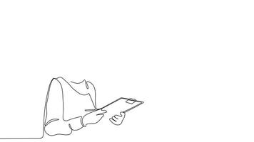 A flowing line drawing of architects at the construction site reviewing project designs with their team. video