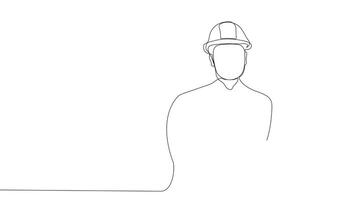 A flowing line drawing of architects at the construction site reviewing project designs with their team. video