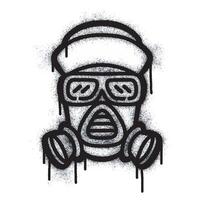 Spray Painted Graffiti Gas mask Sprayed isolated on white background. Respirator symbol graffiti with overspray in black on white. vector