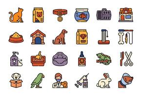 Pet icon set in outline color style. Animal care and pet shop element collection vector