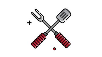 Animation spatula and grill fork icon. Motion graphic animation cooking themed video