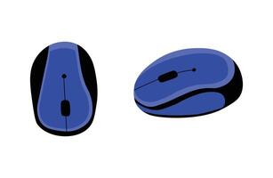 Flat illustrations set of blue mouse front and side. Simple doodle style. vector