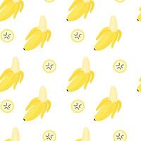 Seamless banana doodle style pattern light yellow color on white background. vector