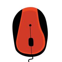 Illustration of red and black wired computer mouse, ideal for tech or office-themed designs. vector