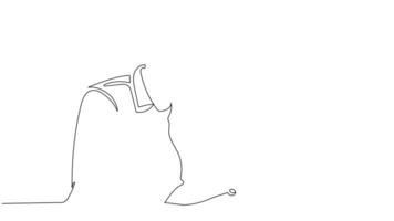 Self drawing continuous line animation of young man using laptop video