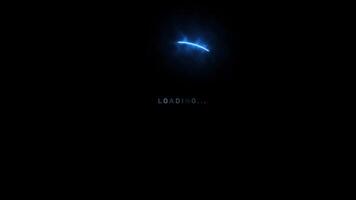 Blue glowing circle with text LOADING on black background. video