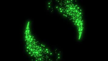 Green color glowing and shiny particles for intro on black background video