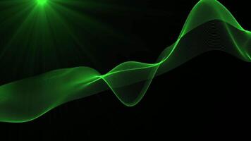 Abstract Green glowing Line Particles Wave dark Background . Abstract pattern futuristic hi-tech Particles with optical flares loop able Background video
