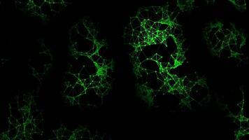 Green color lines and dots poly design modern plexus slowly moving on black background, loop able futuristic background video