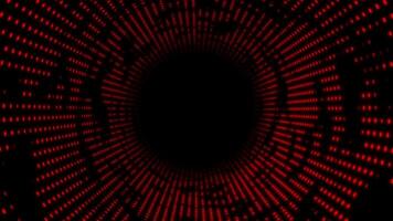 Red color glowing circular dots halftone design hi-tech loop able 3D tunnel on black background video