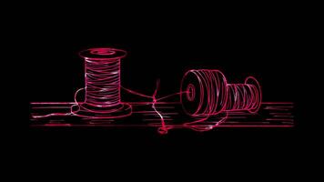 Neon frame effect, Thread and Spool Represents sewing and craftsmanship on black background video