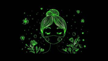 Neon frame effect, Facial Mask Represents skincare and beauty routines on black background video