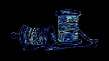 Neon frame effect, Thread and Spool Represents sewing and craftsmanship on black background video