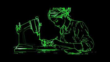 Neon frame effect, Seamstress Needle Indicates tailoring and fashion design on black background video