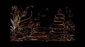 Neon frame effect, Spa Stone Symbolizes beauty treatments and relaxation on black background video