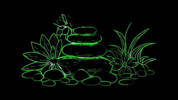 Neon frame effect, Spa Stone Symbolizes beauty treatments and relaxation on black background video