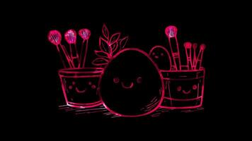 Neon frame effect, Beauty Blender Indicates makeup tools and application on black background video