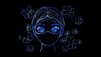 Neon frame effect, Facial Mask Represents skincare and beauty routines on black background video
