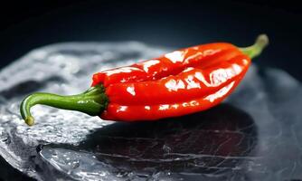 Single Red Pepper on Ice with Dark Background. video
