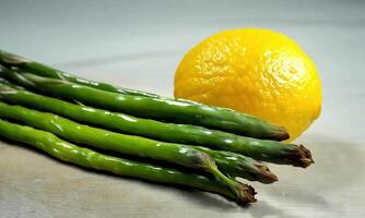 Fresh Asparagus and Lemon on Clean Surface. video