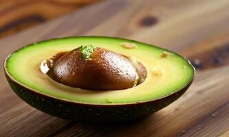 Close-up of halved ripe avocado with seed. video