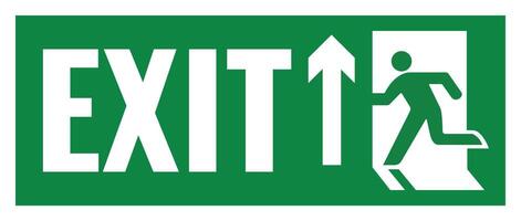 A green exit sign with a man running up the stairs vector