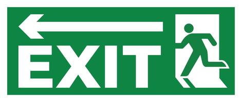 An exit sign with a man running in front of an arrow vector