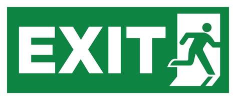 A green exit sign with a man running through it vector