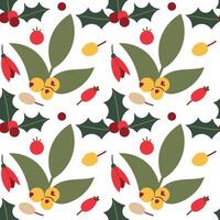 New Year hand drawn berries, red berries, green leaves on white background for Christmas and winter paper and textile print. New Year pattern. vector