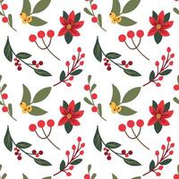 New Year pattern. New Year hand drawn berries, red berries, green leaves on white background for Christmas and winter paper and textile print. vector