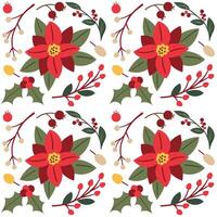 New Year pattern. New Year hand drawn berries, red berries, green leaves on white background for Christmas and winter paper and textile print. vector
