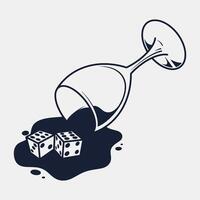spilled wine glass element with hand drawn dice vector