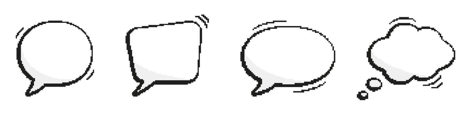 Retro Speech Bubbles Icon Set in Pixel Art. Pixelated Dialogue Bubbles Icons. Old Nostalgic Design. Isolated Illustration