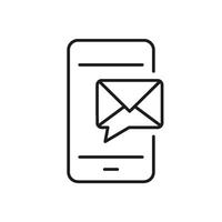 Mobile Phone with Email Message Line Icon, Communication and Support. Smartphone with Email Notification for Customer Service Outline Symbol. Editable Stroke. Isolated Illustration vector