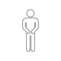 Male Figure Restroom or WC Symbol in Line Style. Standing Posture Outline Icon. Person with Hands Clasped in Front. Editable Stroke. Isolated Illustration vector