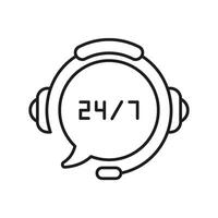 24-7 Customer Support, Headset Line Icon with Speech Bubble. Time Assistance 24-7. Call Center or Customer Support and Help Outline Icon. Editable Stroke. Isolated Illustration vector