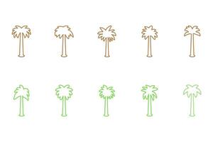 Simple coconut tree outline design set vector