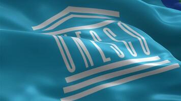 animação do unesco logotipo. unesco bandeira movimento ciclo acenando dentro vento video