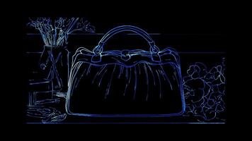 Neon frame effect, Clutch Purse Symbolizes evening and formal fashion on black background video