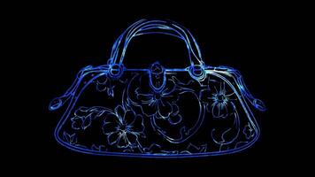 Neon frame effect, Clutch Purse Symbolizes evening and formal fashion on black background video