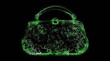Neon frame effect, Clutch Purse Symbolizes evening and formal fashion on black background video