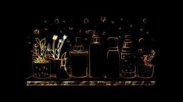 Neon frame effect, Skin Care Bottle Represents skincare routines on black background video