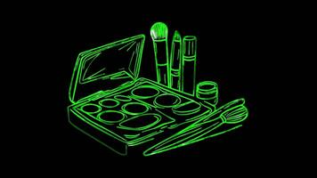 Neon frame effect, Makeup Palette Indicates a variety of cosmetics on black background video
