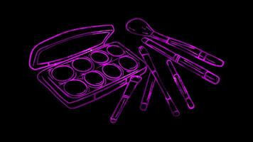 Neon frame effect, Makeup Palette Indicates a variety of cosmetics on black background video