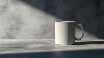 Minimalist White Mug on Smooth Concrete Surface with Soft Shadows photo